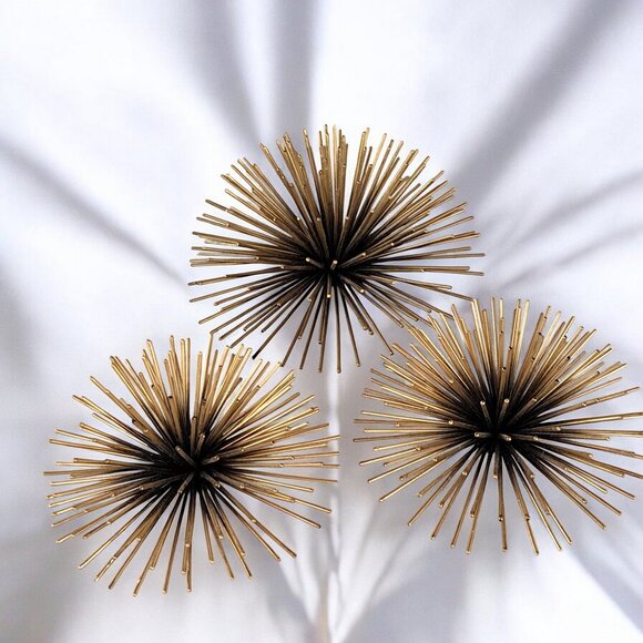 Atomic Spiky Metal Gold Black Wall Decor Anemone Sea Urchins Beach Set of 3 - Picture 6 of 11